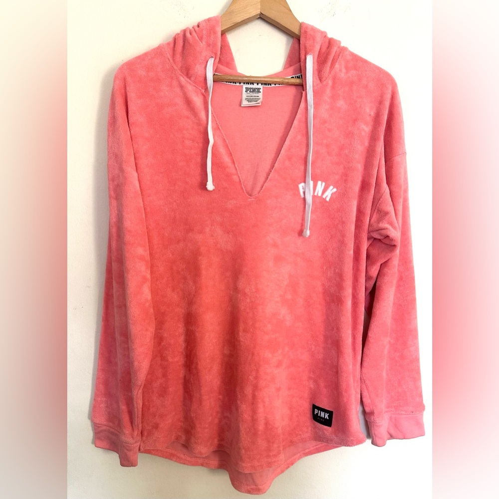 PINK Victoria's Secret Hoddy Terrie Women's Coral Sweatshirt Sz Small